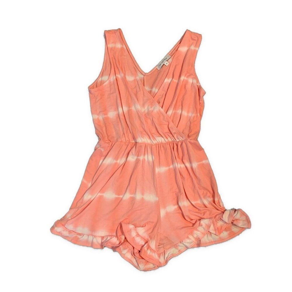 The Vanity Room Womens Pink White Tie Dye Tank V Neck Mini Jumpsuit Medium